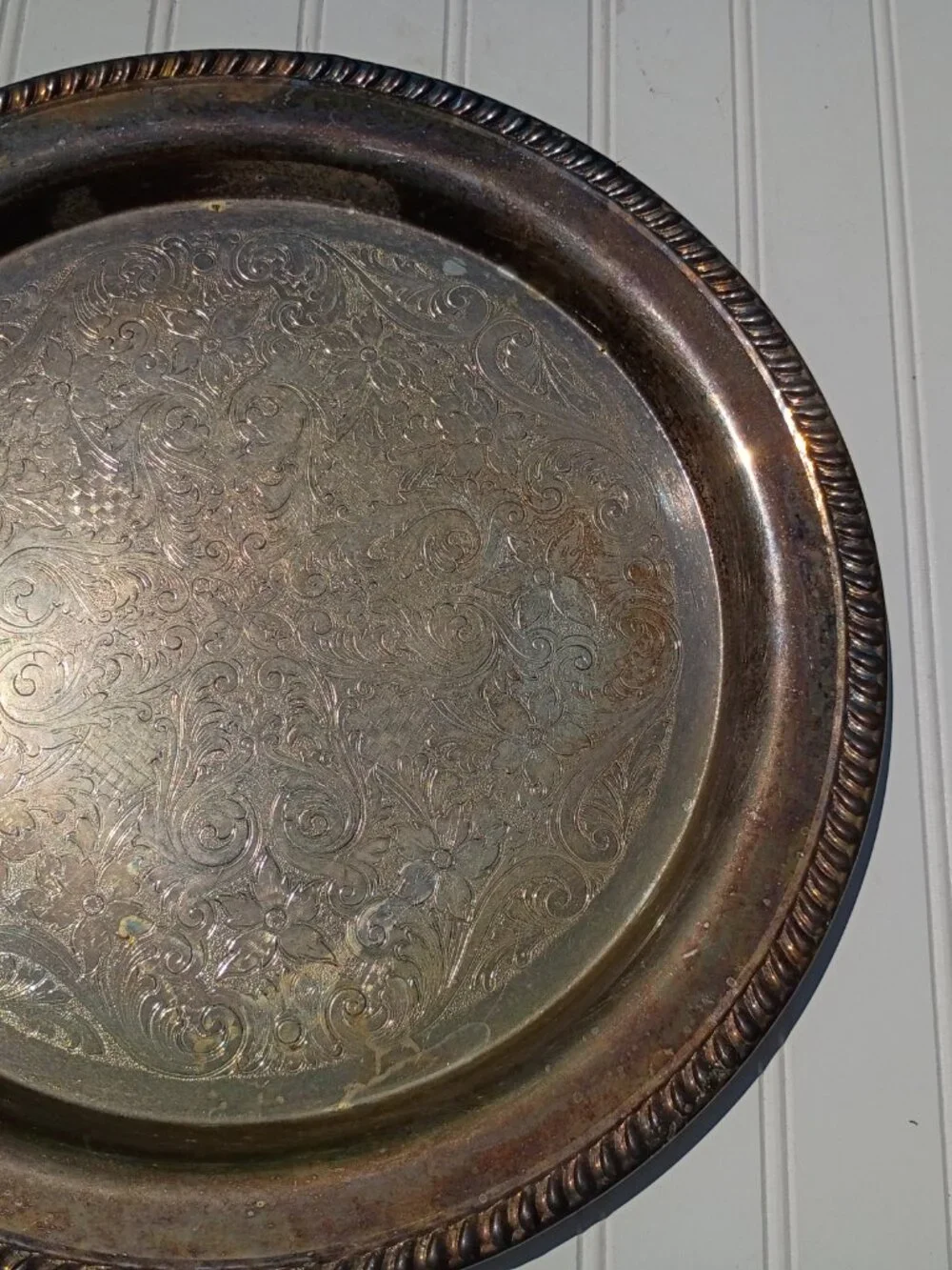 Vintage Silverplate Serving Tray Round Fluted Platter 15.25